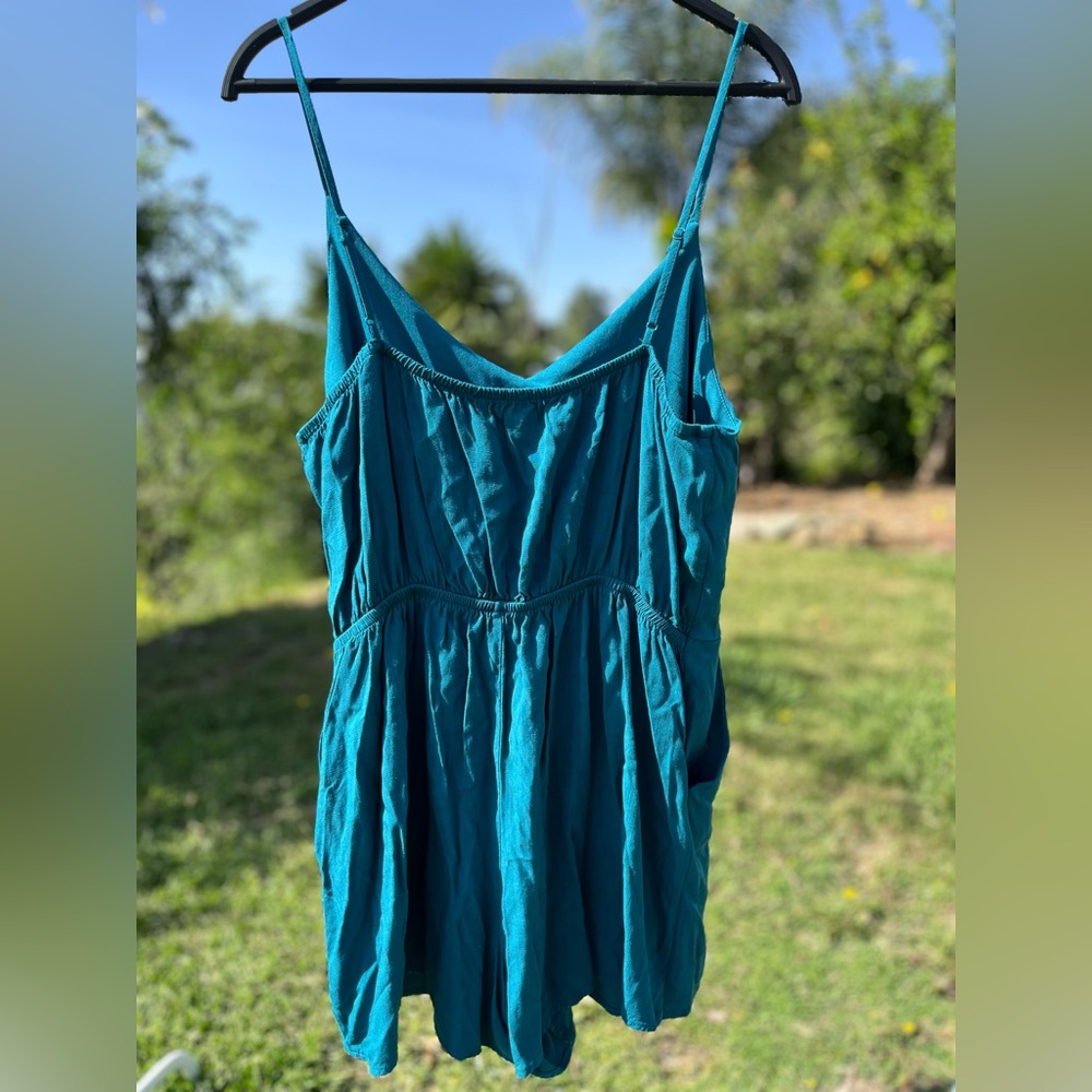 one clothing Teal Wrap-Style Spaghetti Strap romper jumpsuit shorts - Picture 2 of 7